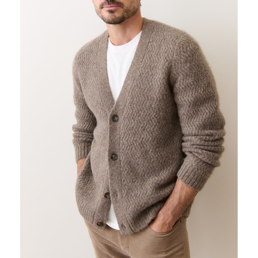 Marine Layer Men's Oatmeal Tan Yak Alpaca Merino Wool Chamonix Cardigan Size M